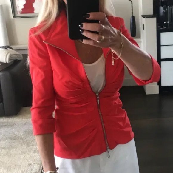 Joseph Ribkoff jacket 3/4 sleeve Red Zip-Up cardigan top ruched stretch *read 18 - Picture 17 of 17